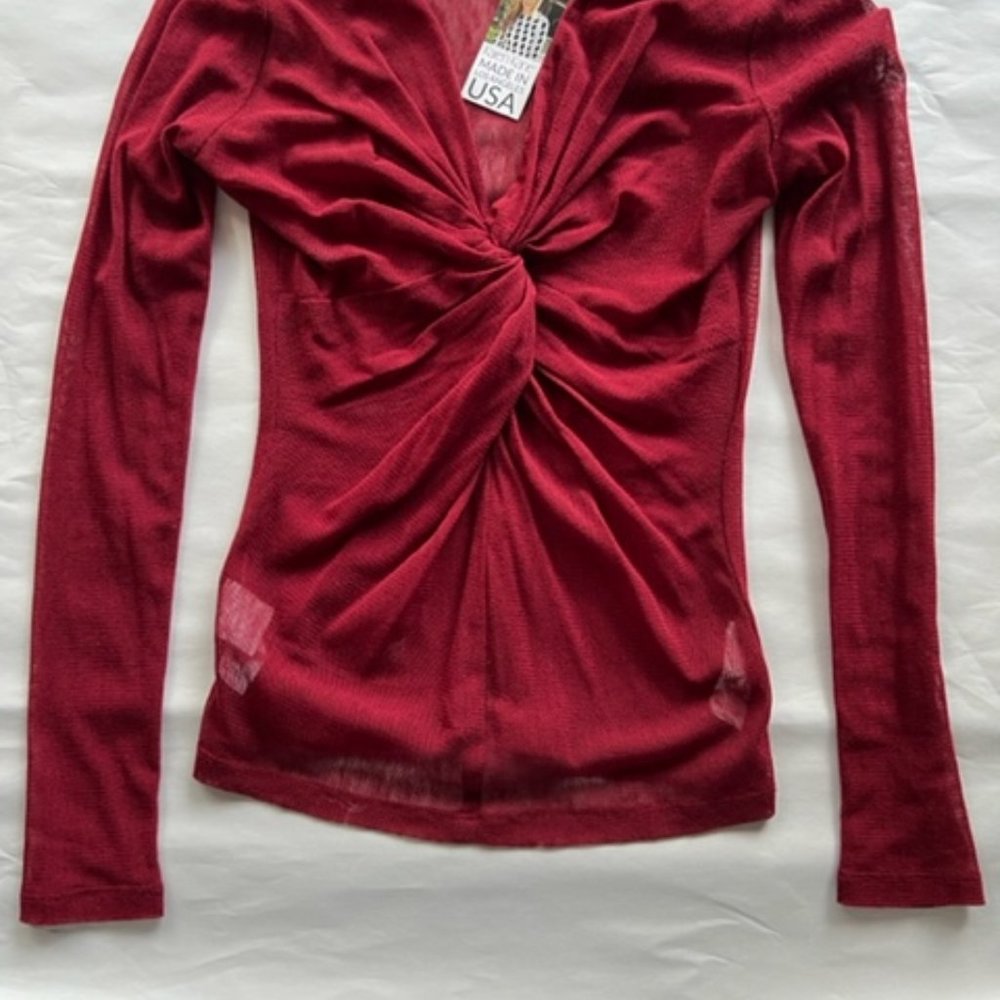 Karen Kane, New Long Sleeve  V Neck Sheer Top